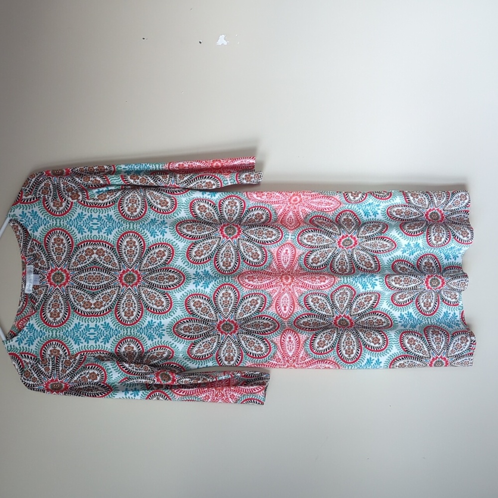 London Times Floral Shift Dress 4 Blue Red Pattern